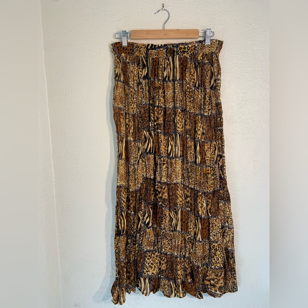 SACRED THREADS - Boho Maxi Skirt - Brown Black Animal Print - Women’s Free Size